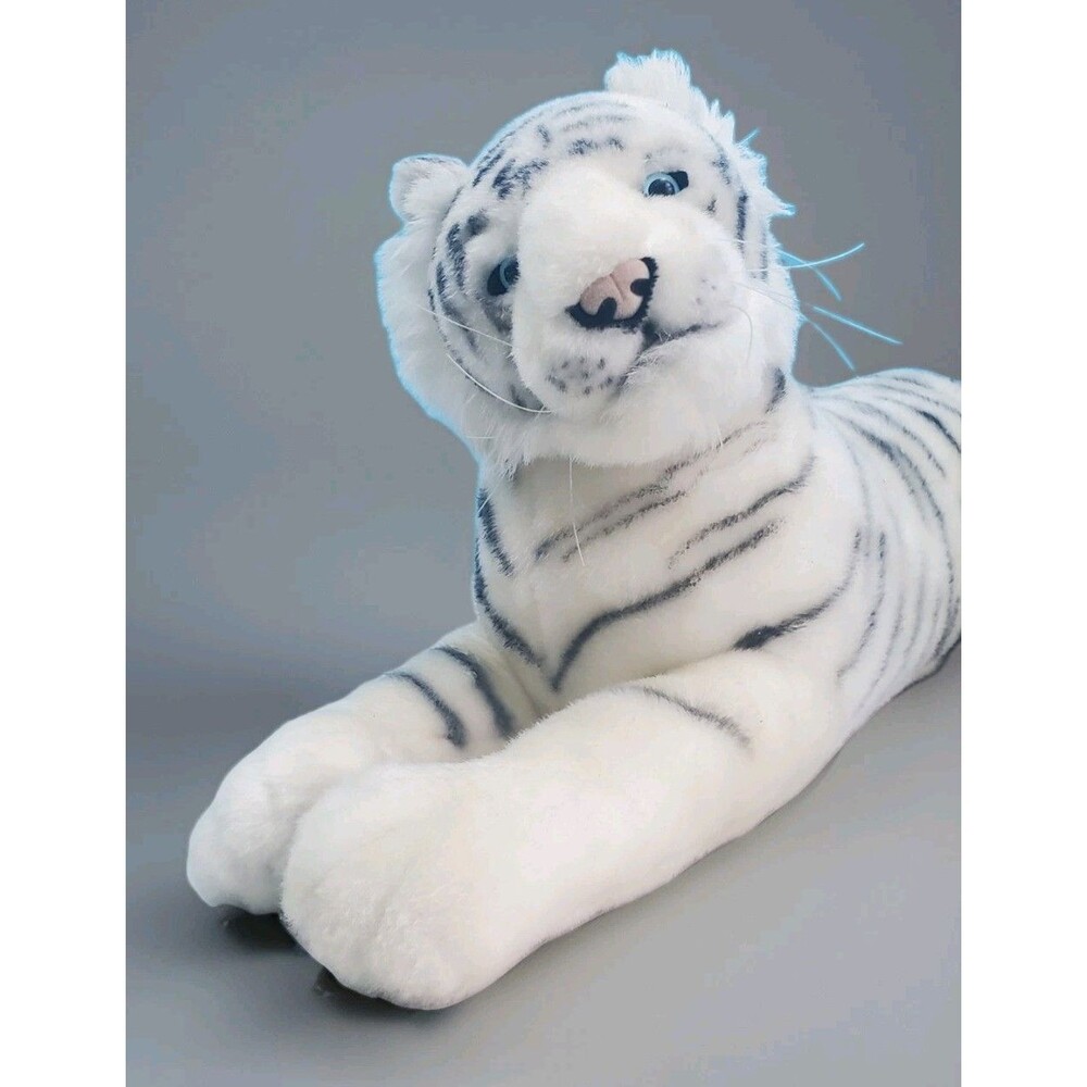Vintage Six Flags Realistic White Tiger Plush 24"  Animal Souvenir Blue Eyes